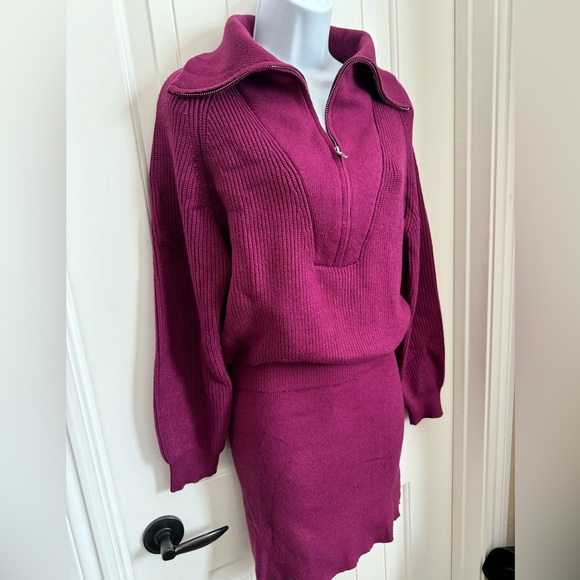 NWT DEEP SELF Long Sleeve Bodycon Sweater Fall Half Zip V Neck Mini Dress, SizeS - Picture 10 of 13